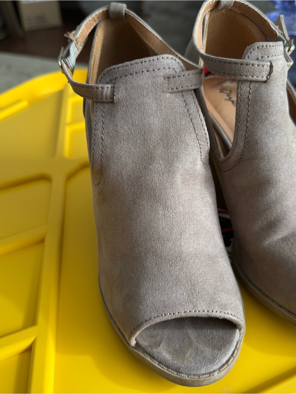 Women’s Taupe Suede Peep-Toe Ankle Sandals